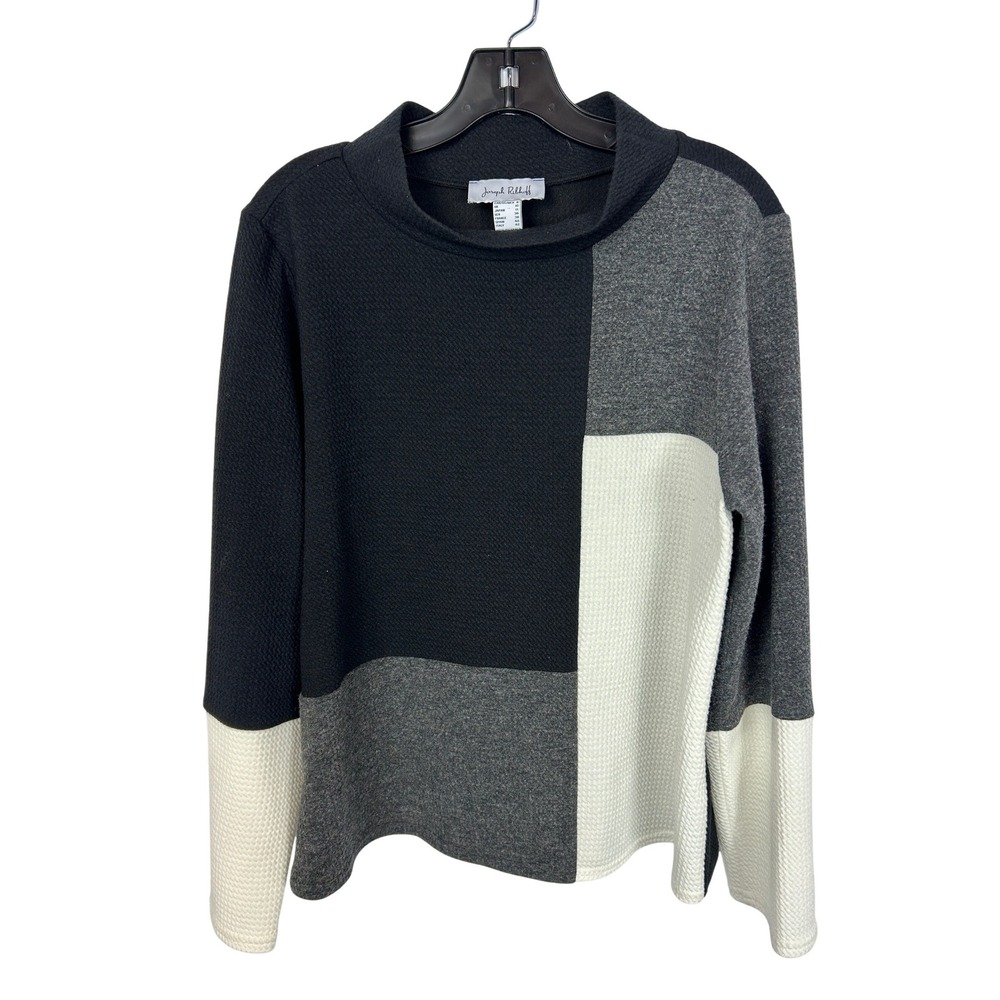 Joseph Ribkoff Colorblock Mock Neck Textured Top Black Grey Cream Size 8